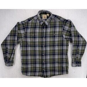 RedHead Brand Co. Men's L Plaid Flannel Shirt Long Sleeve Button Up Green Blue